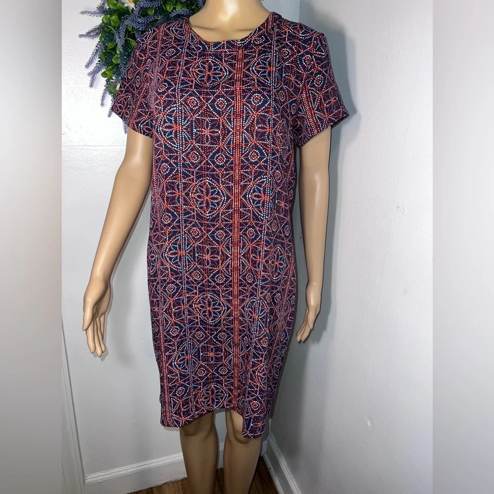 Adrienne Vittadini,8, short sleeve, geometric‎ print sheath, mini 3/4 rear zip